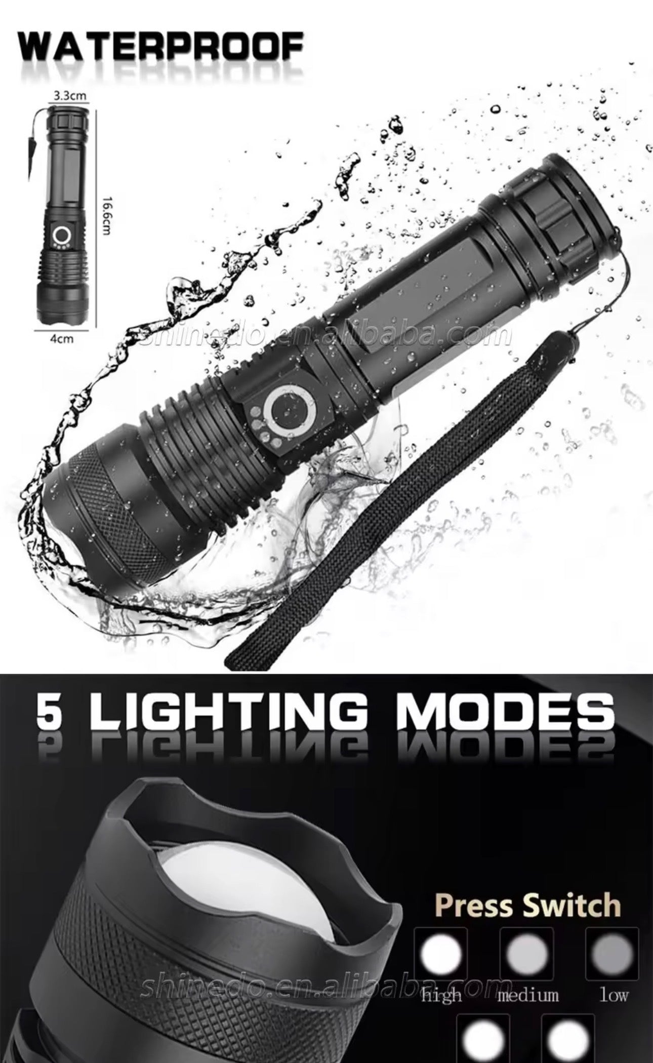 2000 lumens waterproof flashlight